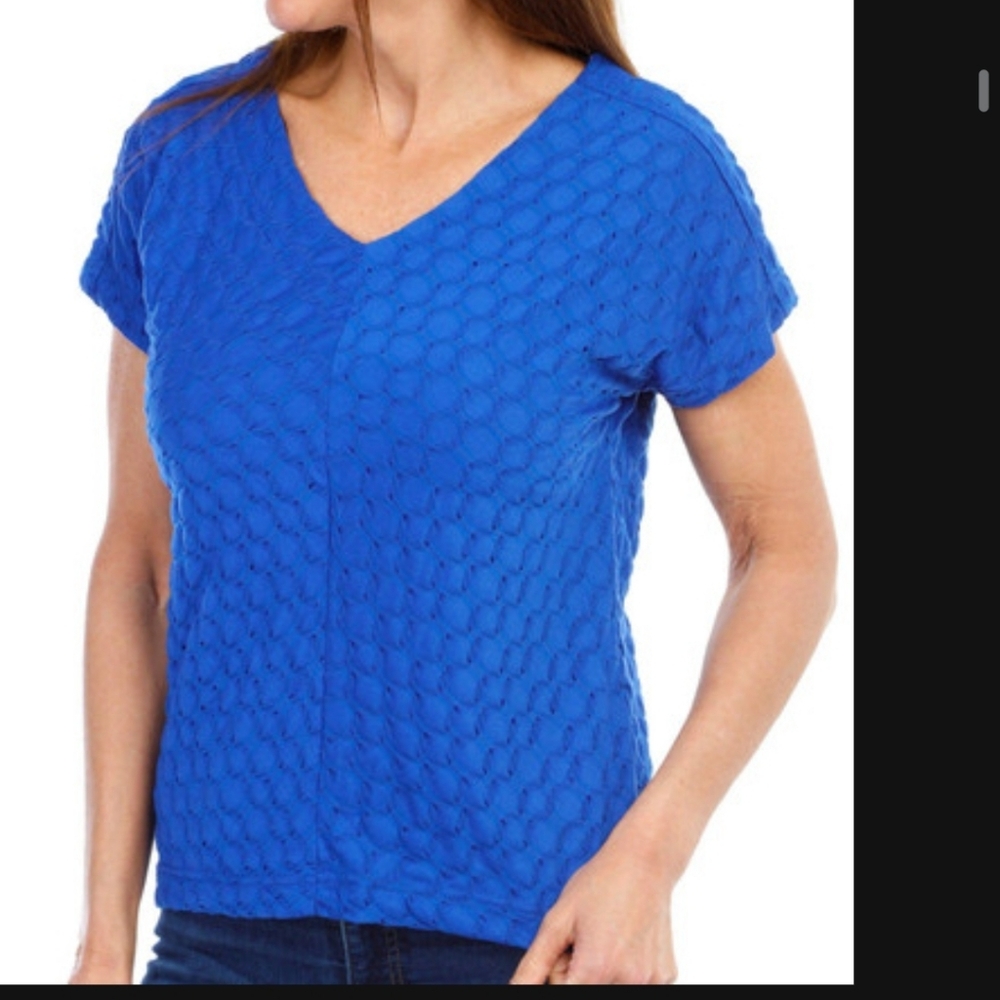 Textured V-Neck Short Sleeve Top in Royal Blue